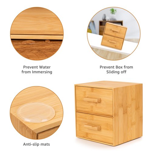 Bamboo Box with Makeup Remover Wipes, 50 XL Disposable Towels, Wash Cloths for Face and Body, Double-drawer Container for Face Towelettes