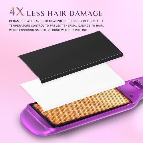 DORISILK 500 Degree High Temp Professional Hair Straightenr ， Ceramic Wide Flat Iron ，2 in 1 Hair Straightener and Curler，Plasma Flat Iron Hair Straightener Get Frizz-Free and Shiny (Purple)