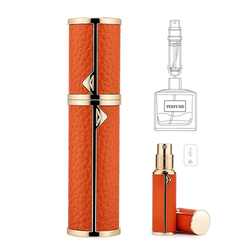Mini Perfume Travel Refillable Bottle, Portable Travel Size Cologne Sprayer Perfume Atomizer, Luxurious Pocket Perfume Dispenser Pump Transfer Tool For Women Men Travel Accessories 5ml (Orange)
