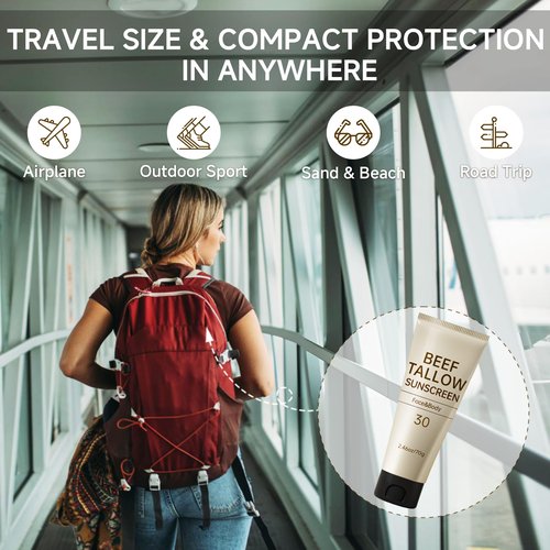 Tallow Sunscreen, Sunscreen for Face, SPF30 Natural Reef Safe Face Body Beef Tallow Sunblock, Non Greasy Clean Travel Sun Screen Sunblock for Outdoor Travel, 9.84 OZ,4 Pack