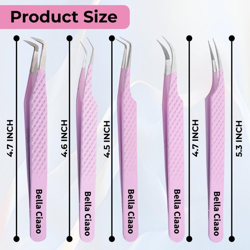 Bella Ciaao Lash Tweezers Pack of 5 – Eyelash Extension Tweezers Set for Professionals