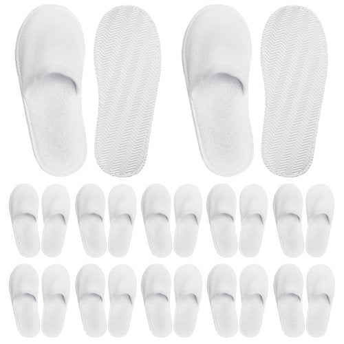 Hotel Spa Slippers 12 Pairs Bulk Disposable Non Slip Travel Closed Toe Guest Unisex (White (12-Pairs), US Footwear Size System, Adult, Women, Alpha, Wide, One Size)