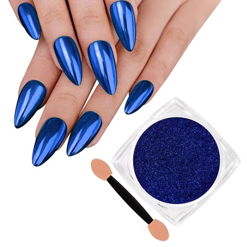 SIUSIO Chrome Nail Powder, Metallic Mirror Effect Holographic Shimmer Glitter Dust Manicure Decoration Nail Art Pigment for DIY Gel Polish Nail Art, Resin Craft, Salon, Gifts - Royal Blue