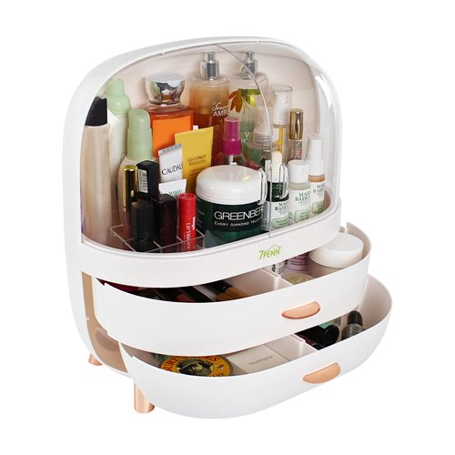 7Penn Large Makeup Organizer Storage Box - Portable Makeup and Skincare Organizer with Drawers, Large Capacity Makeup Organizer Case with Cosmetic Storage Drawers and Cover
