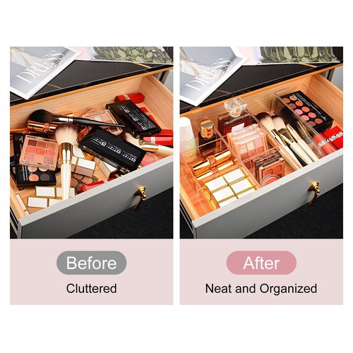 JessLab Acrylic Organizers, Bathroom Organizer for Drawer, 4-Pack Cosmetic Display Cases for Vanity, Countertop, Desk, Kitchen, and Makeup Storage, 1-Section