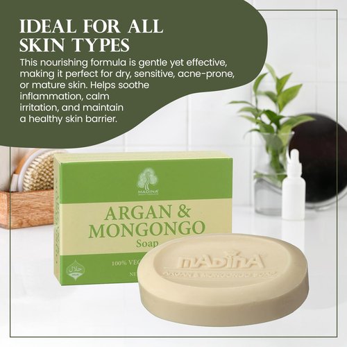 Madina Argan & Mongongo Soap Bar – Hydrating, Deep Moisturizing, Antioxidant, Natural Oils, Gentle Cleanser for Face & Body, For Dry & Sensitive Skin, 6 Pack (3.5 oz Each)