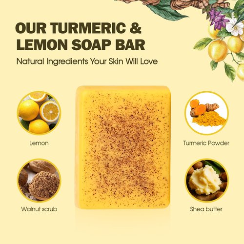 Uselective Lemon & Turmeric Glow Soap Bar - Brightening Bar for Dark Spots & Acne Scars, with Kojic Acid, Vitamin C, Retinol, Shea Butter -30% Larger & SLS Free, for Oily & Dry Skin - 3 Pcs