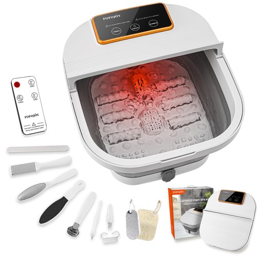 FOFOJÔY Collapsible Foot Spa with Heat and Remote Control, Massage Rollers, Bubble, Foot Pedicure Kit, Temperature Control, Red Light, Foot Bath and Pumice Stone Pedicure Foot Spa