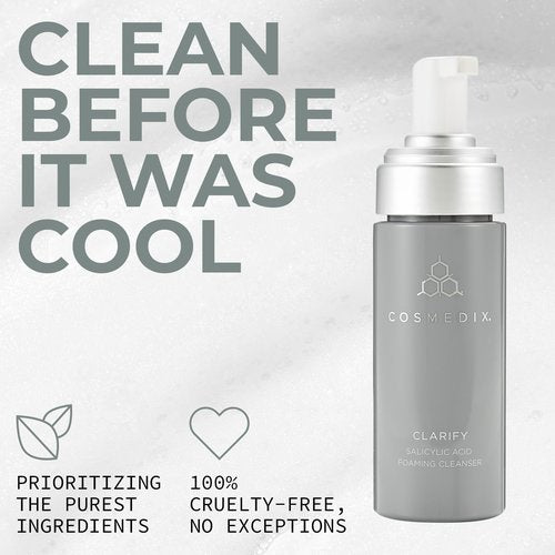 COSMEDIX Clarify Salicylic Acid Foaming Face Wash for Women & Men - Exfoliating Facial Cleanser for Sensitive & Blemish-Prone Skin - Gentle Facewash with Aloe Vera for Glowing Skin, Gluten Free