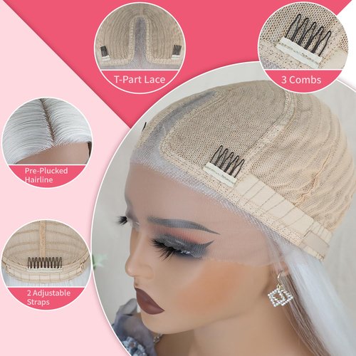Lezaxiu 30 Inch Platinum White Lace Front Wigs Pre Plucked Long Straight Hair Wig Glueless White Colored Wigs Heat Resistant Synthetic Lace Front Wigs for Black Women