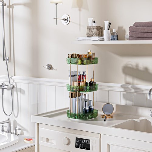 ZHIAI Rotating Makeup Organizer for Vanity, Perfume Organizer Large Bathroom Organizers and Storage, Skincare Organizers Lipstick Toiletry Spinning Holder Countertop 360 Spinning 3 Tier Green