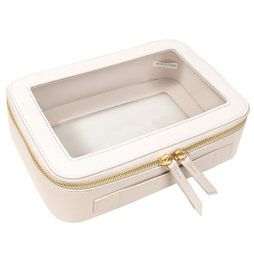 Clear Makeup Bags TSA Approved Toiletry Bag Handle Large Opening,Clear Toiletry Bags for Carry-on Traveling Travel Car Accessories Essentials Organziation Storage for Women Girls(Off White, Middle)