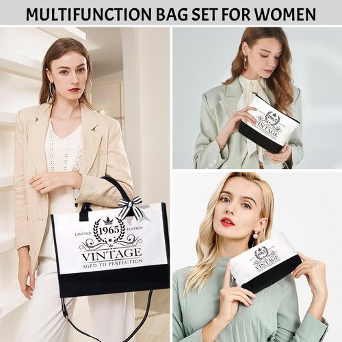 60th Birthday Gifts for Women, Cool Turning Happy 60 Year Old Gifts Ideas for Her Sister Best Friend Wife Daughter, Vintage 1965 Handbag & Cosmetic Bag & Back in 1965 Poster