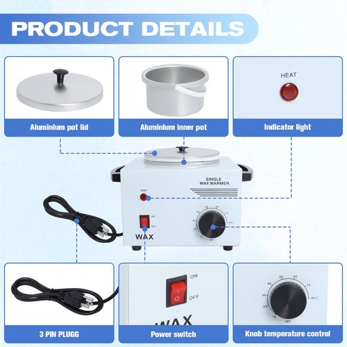 Wax Warmer for Hair Removal with Adjustable Temperature Set, Portable Professional Wax Heater for Spa and Salon,Body with 200pcs Wax Sticks (Single Pot)