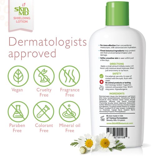 Skin MD Shielding Lotion for Face, Body & Hands 8oz with Dispenser- Helps with Eczema & Psoriasis! The natural dry skin remedy to the things that dry your skin