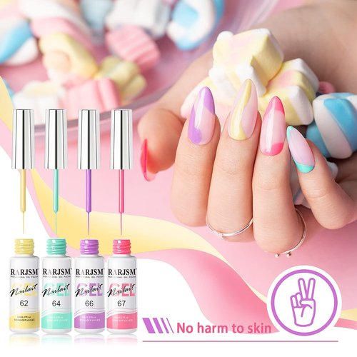 RARJSM Gel Liner Nail Art, Cotton Candy Collection Painting Gel Nail Art Polish Set Wire Drawing Gel for Nail Adesign Nail Art Brushes Set 6 Pcs Nail Art Design Pen Painting Tools