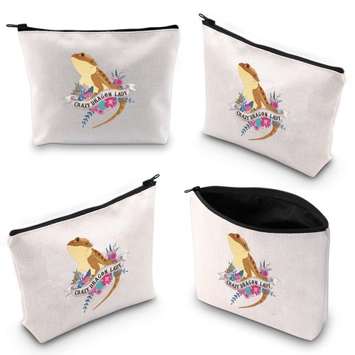 WCGXKO Bearded Dragon Lover Gift Crazy Bearded Dragon Lady Makeup Bag for Bearded Dragon Mom (Crazy Dragon Lady)