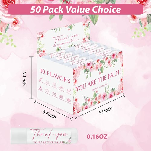 ElasignShopo 50 Pack Moisturizing Lip Balms in Bulk Floral Flower Wedding Gifts Reception Ideas Party Favors Thank You For Celebrating With Us Baby Shower Birthday Gift You Are The Balm Beeswax