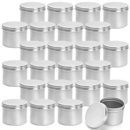 Foraineam 24 Pack 4 oz. Round Tin Cans Hair Wax Cream Lip Balm Cosmetic Sample Container Jars Candle Tea Spice Empty Travel Tins with Screw Lid