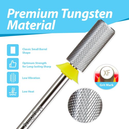 Professional Small Barrel Nail Drill Bit, Flat Top Tungsten Carbide 3/32", Two-Way Rotation E-File Bit for Soft & Hard Gel Removal, Acrylic Shaping Tool for Techs & Beginners, Extra Fine.
