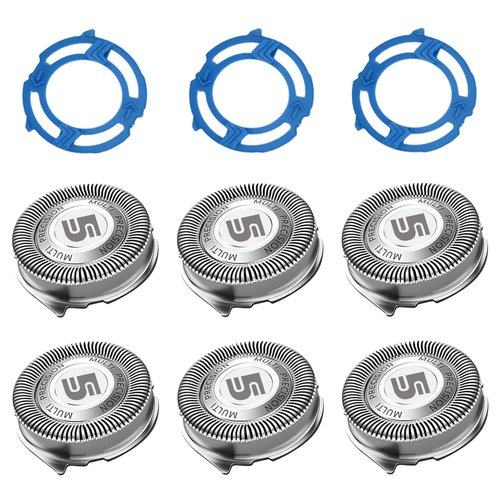 SH50 Replacement Heads with Blade Retaining Rings for Philips Norelco 5000 Series 6-pc Pack