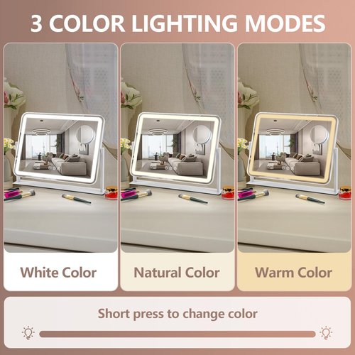ViKert Vanity Mirror with Lights, 5X Magnification Spot Mirror, Makeup Mirror with Dimmable 3 Color Lighting, 17.3"L x 14.2"W