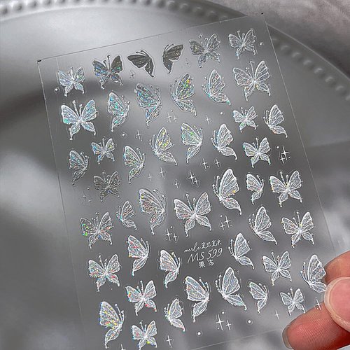 Aurora Shell Butterfly Nail Stickers White Butterflies Nail Art Stickers Jelly Relief Butterfly Stickers Nail Decals Y2K Butterfly Sticker Nails Nail Design Nail Accessories for Nail Art Supplies