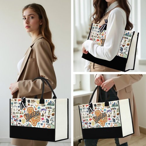 NBIAN Dallas Travel Tote Bag & Makeup Bag Set - Dallas Texas City Travel Souvenir Gift - Large Capacity, Multi-Purpose, Thoughtful Gift for Women