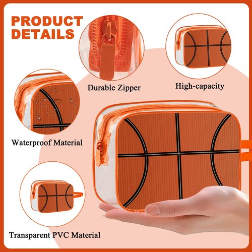16PCS Basketball Cosmetic Bag - Waterproof Basketball Clear PVC Travel Bag,Basketball Gift Accessories Bags Goodie Snack Makeup Bag,Toiletry Zipper Pouch Organizer,Basketball Team Gifts for Player