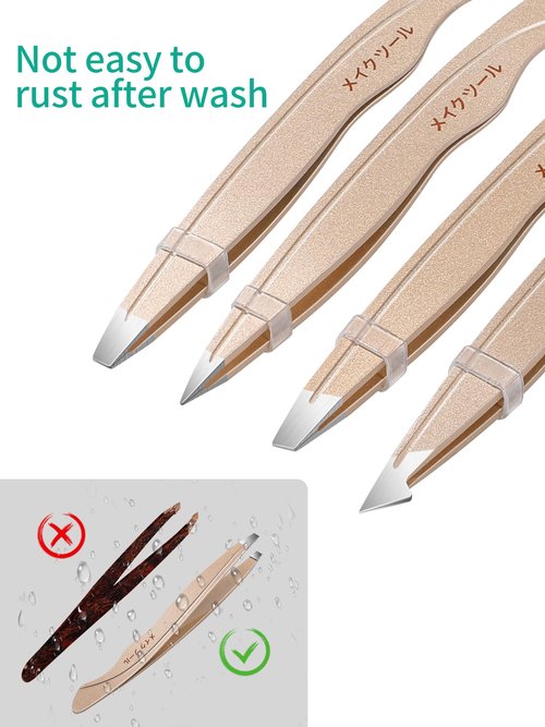 Tweezers Set for Women Facial Hair: Stocking Stuffers 4Pcs Stainless Steel Eyebrow Tweezer Set with Travel Mirror Case, Suitable for Everyday Use in Car, Purse