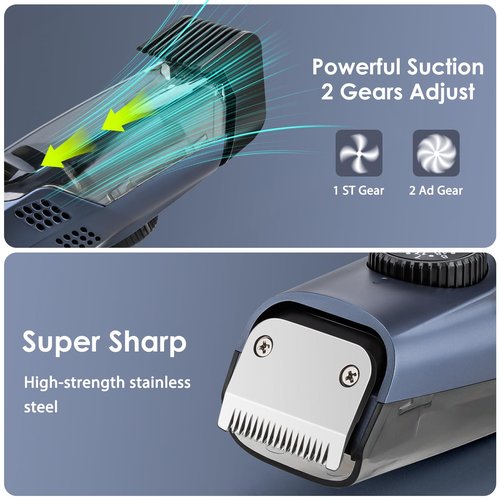 Vacuum Beard Trimmer for Men with 20 Length and Styles Adjustable, Built-in Vacuum Trimmer for Mustache, Sideburns, Facial Hair, Rechargeable Mustache Trimmer