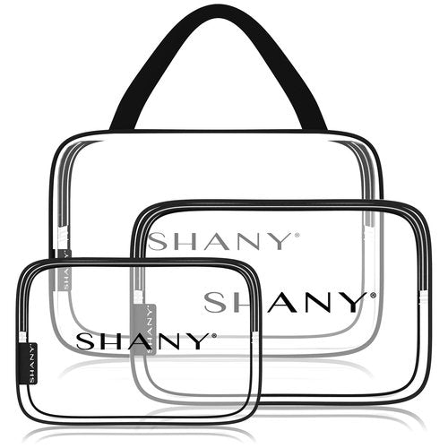 SHANY Cosmetics Shany clear pvc toiletry and makeup carry-on bag set - assorted sizes travel cosmetic organizers with black trim - 3pc set, Clear
