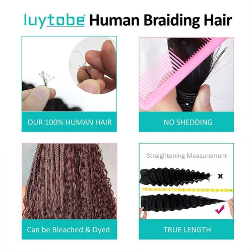 Boho Braiding Hair for Knotless Braids - 22 Inch Curly Human Hair, 2 Bundles, 100g Water Wave (Natural Color)
