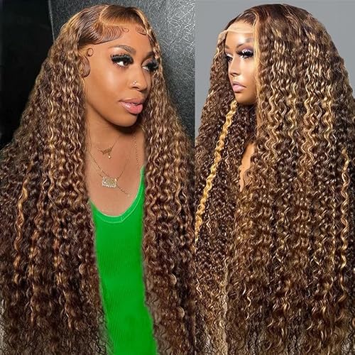 30inch Honey Blonde Wig Human Hair Deep Wave Lace Front Wigs Human Hair 13x6 highlight ombre 4/27 Hd Lace Frontal Wigs Wet And Wavy Glueless Wig Pre Plucked For Women