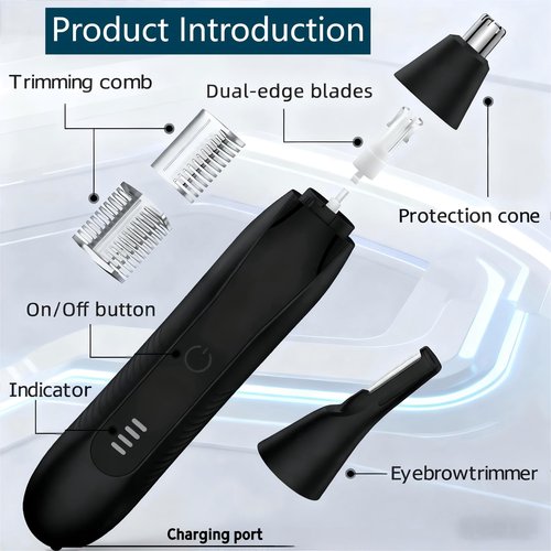 VBXBKC Ear and Nose Hair Trimmer for Men, 2025 Professional Painless USB Rechargeable Eyebrow & Facial Electric Hair Trimmer for Men Women, Powerful Motor, Dual Edge Blades (Black-UC02)