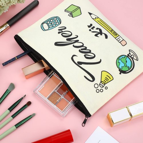 12 PCS Teacher Appreciation Gift Set 6 Teacher Kit Makeup Cosmetic Bags and 6 Teacher Keychains Valentines Graduation Gifts for Teacher (Classic Style)