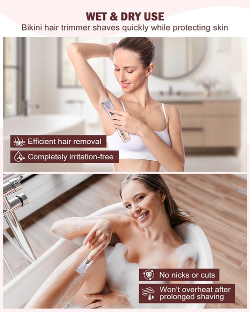 HUIJUTCHEN Bikini Trimmer for Women - 2 in 1 Dual Head Bikini Shaver, Painless Electric Razors for Silk Skin, Ceramic Blade, Waterproof Wet & Dry Use Body Hair Removal for Trip（Purple）