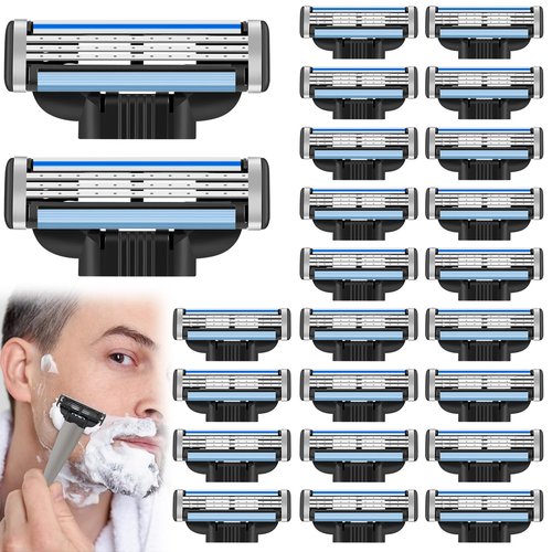 Razor Blade Refills for Men-24PCS Compatible with Mach 3 Razor Blades Refill Disposable Blade Manual Beard Trimmer Safety Replacement Shaver Heads Set