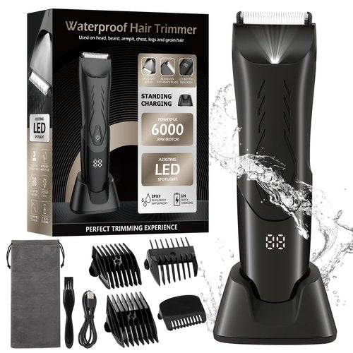 LEMULEGU Men Hair Removal Shavers,Waterproof Public Hair Groomers,Manscape Cordless Ball Trimmer, Male Painless Wet Dry Hygiene Razor with Standing Charging Dock SMT110 Black