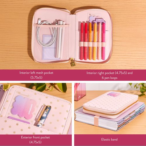 Erin Condren Premium Planny Pack, Blush Asterisks Vegan Leather Zip-Around Design, Multi-Purpose Zipper Case for Planning Supplies, School and Office Supplies, Makeup, Tech and More