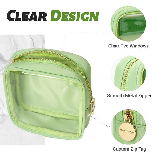 Aveniee Clear Makeup Bag, Small Pouches for Purse, Mini Cosmetic Bag for Inside Purse, Cute Organizer Bag for Travel Toiletry Lipstick-Green