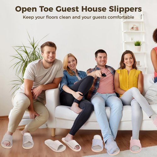 12 Pairs House Slippers for Guests, Open Toe House Slippers for Woman Men, Non Slip Foam Sole, Hotel Slipper for Guests, Breathable Linen Upper, Unisex Slipper for Travel, Hotel, Home, Party, Bedroom