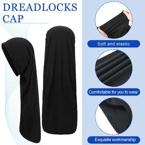 Twistover 2 Pcs Jumbo Dreadlock Cap Hair Dreads Head Wrap Loc Wraps for Dreads Hair Accessories for Men Women Sleeping(Black,Black,25 Inches)