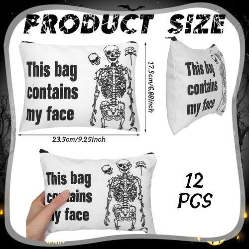 Kajaia 12 Pcs Gothic Skeleton Makeup Bags Cute Portable Travel Purse Toiletry Pocket Make up Organizer Storage Zipper Pouch Makeup Brush Cosmetic Bags for Women Adult Aesthetic Stuff