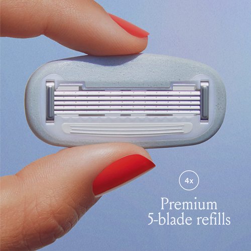 Billie Razors for Women Shave Kit – Women’s Razor + 4 x 5-Blade Razor Refills + Magnetic Holder – Cool Blue & Women’s Razor Refill Blades 5-Blade Cartridges - 4 count