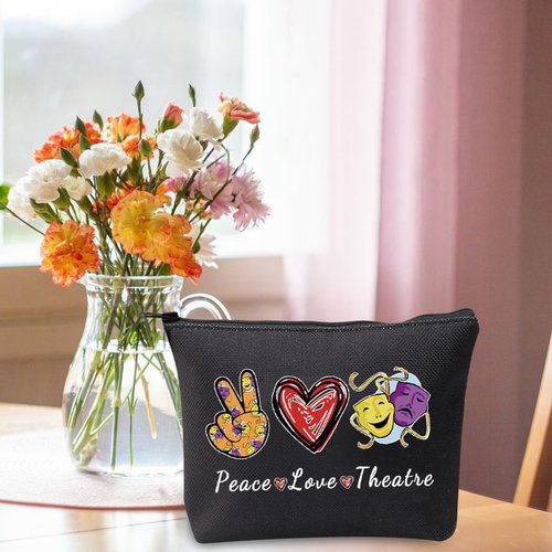 JXGZSO Peace Love Theatre Makeup Bag Comedy Tragedy Mask Cosmetic Bag Theatre Lover Gift Drama Theatre Gift (Peace Love Theatre Black)
