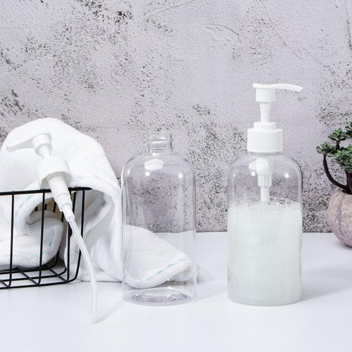 Yebeauty Pump Bottle Dispenser, 2 Pack 13.5oz/400ml Dish Lotion Soap Dispenser Plastic Liquid Shampoo Container for Bathroom Kitchen Hotel Body Wash, Clear