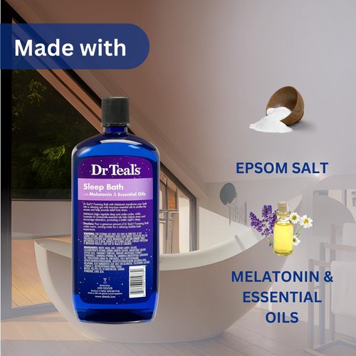 Dr. Teal's Melatonin Foaming Bath 34oz (Pack of 2) with Variety Junction Premium Bath & Shower Sponge - Sleep Inducing Bubble Bath, Clear