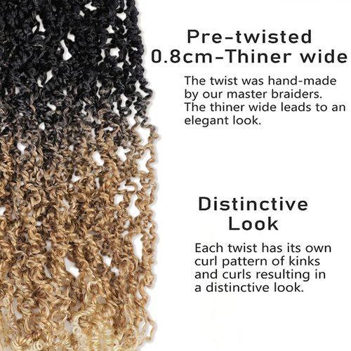 SOKU Mini Passion Twist Crochet Hair 12" - 8 Packs Pre Twisted Yanky Twist Crochet Hair Ombre Blonde Senegalese Majesty Twist Synthetic Braiding Extensions for Black Women Pre-looped