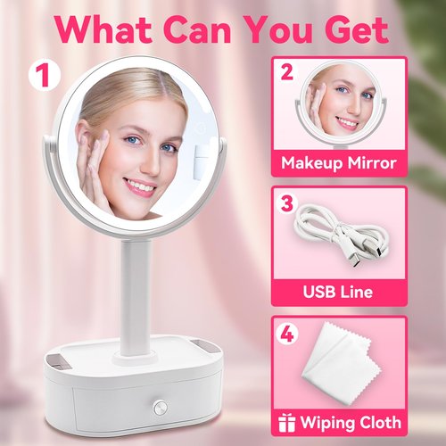 SANYCASA Makeup Mirror with Lights, Lighted Makeup Mirror with Magnification, 80 LED Vanity Mirror with Lights, 3 Color Modes & Stepless Dimming, Shatterp roof & Stable Base